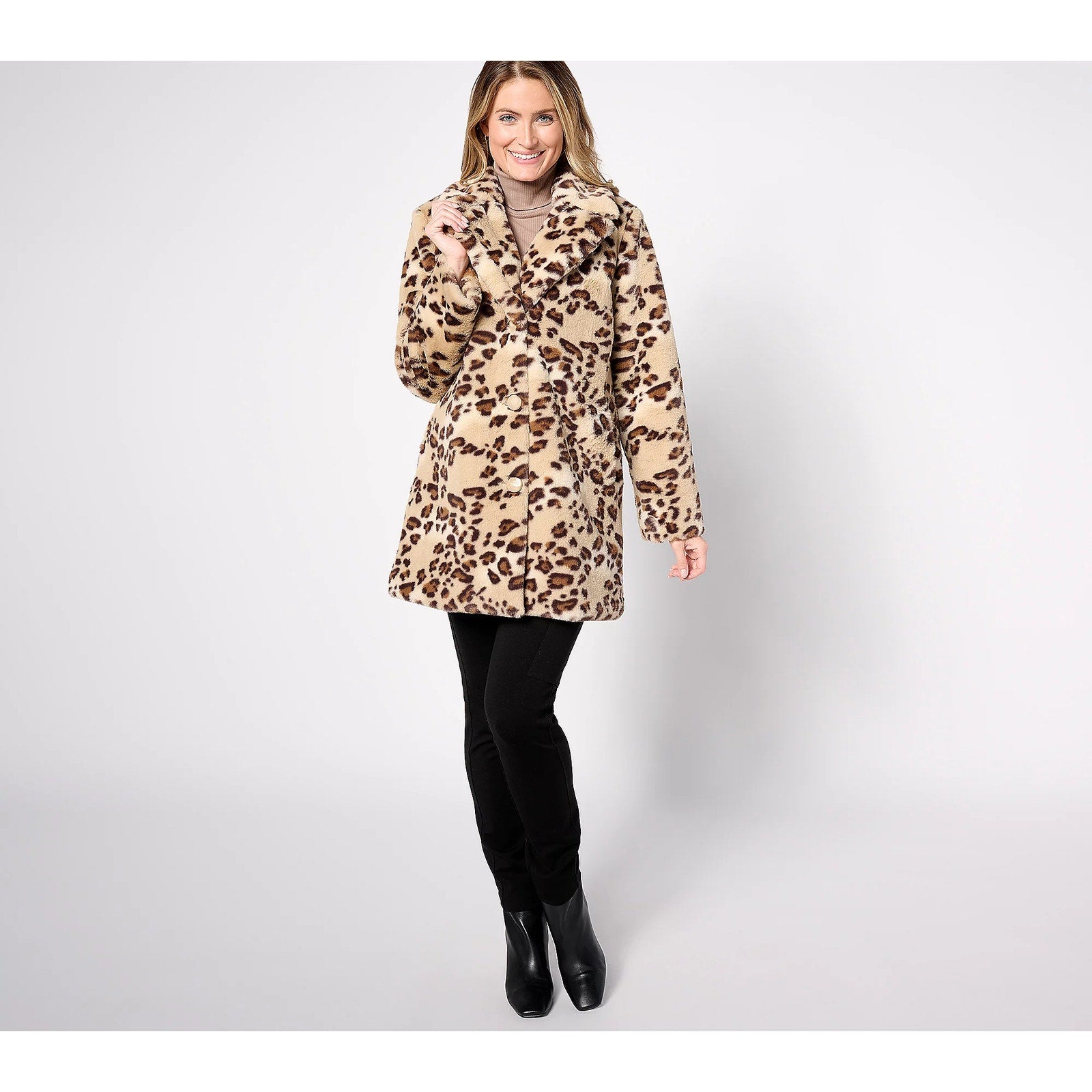 Dennis Basso Cheetah Faux Fur Coat Womens Jacket Notch Collar Crossover Lapel 2X