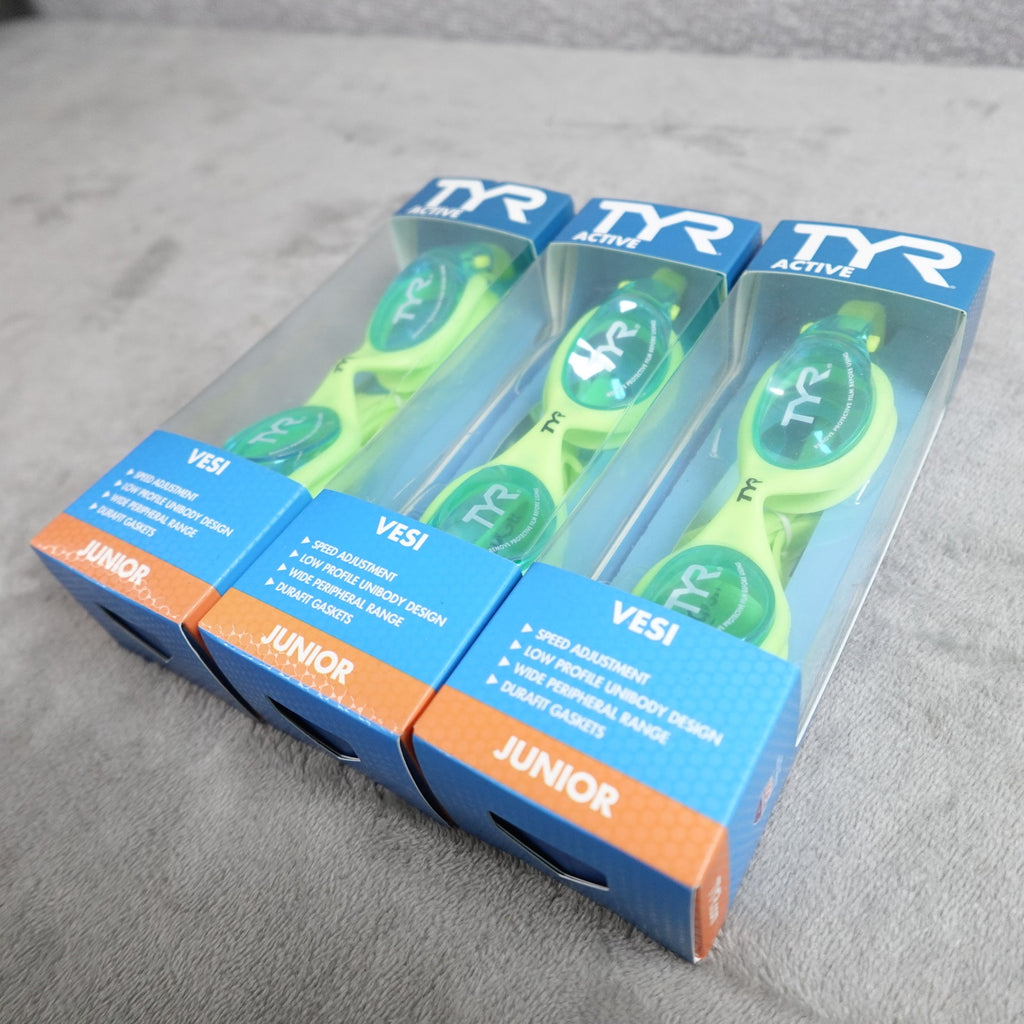 Lot of 3 TYR Vesi Junior Swim Goggles Blue Yellow New Sealed