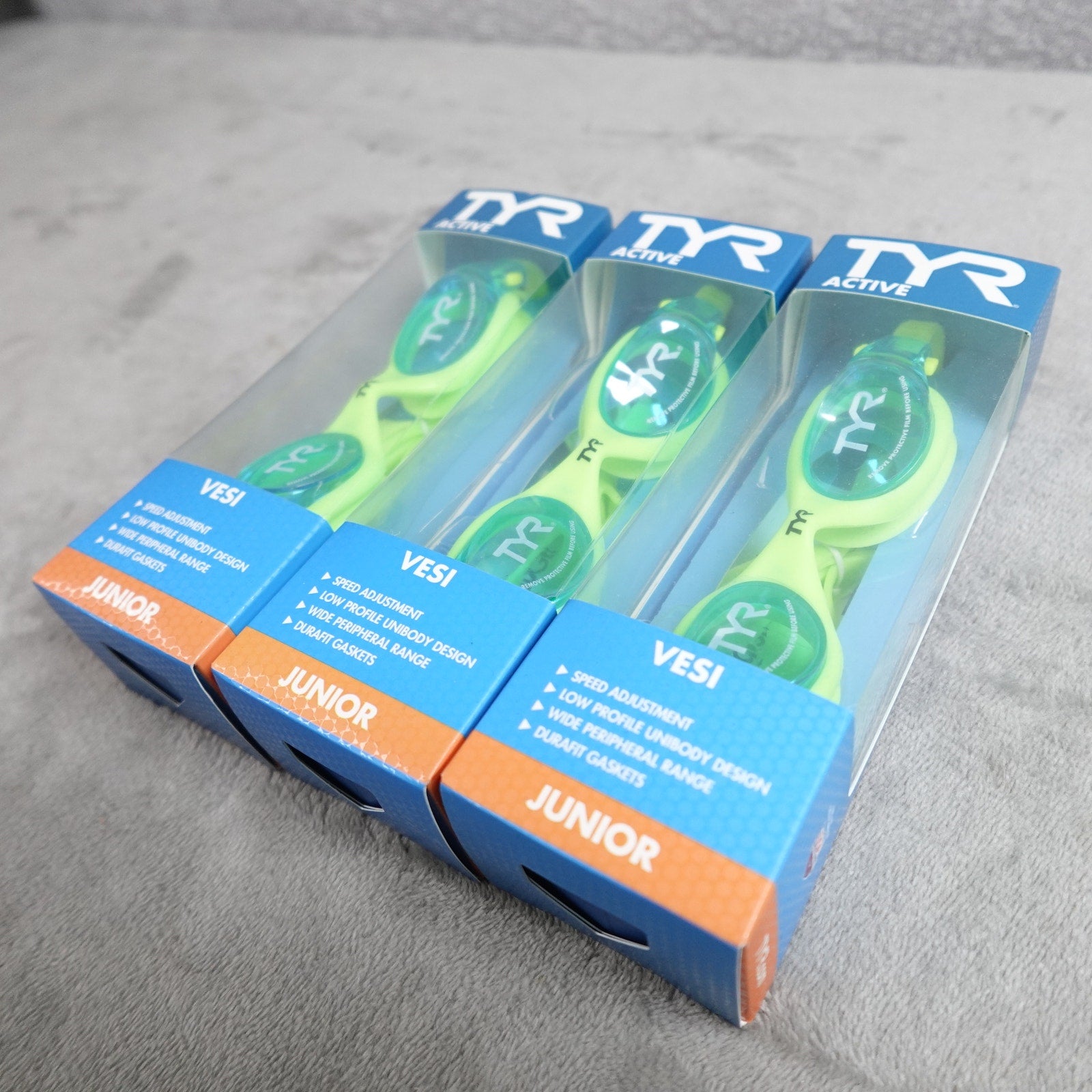 Lot of 3 TYR Vesi Junior Swim Goggles Blue Yellow New Sealed