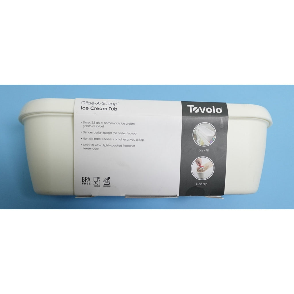Tovolo Glide-A-Scoop Ice Cream Tub Container BPA Free 2.5 Qt White Storage Bin