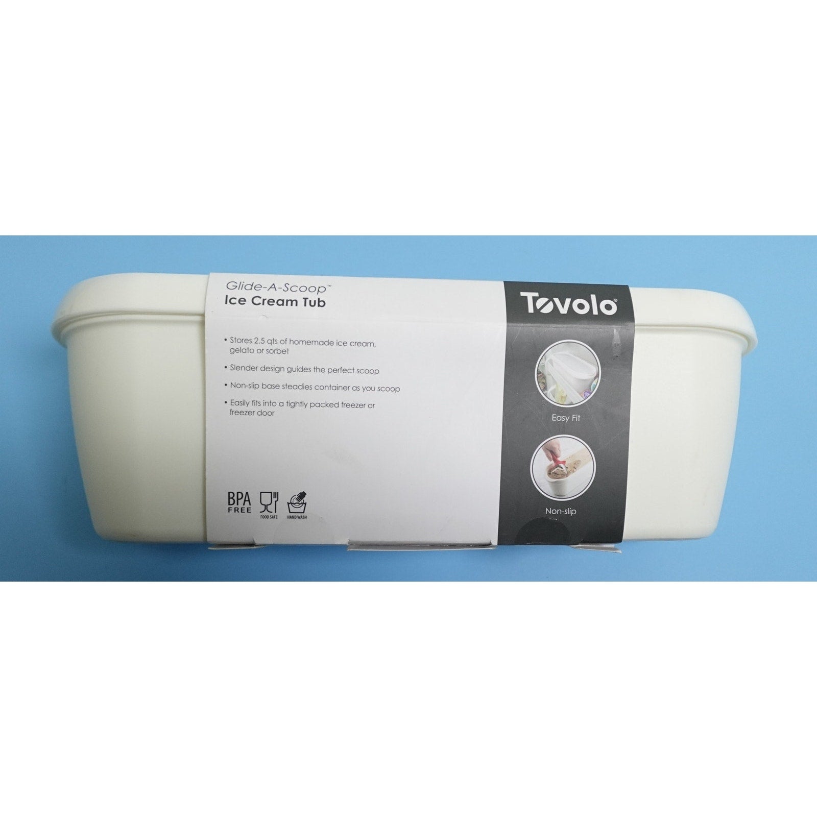 Tovolo Glide-A-Scoop Ice Cream Tub Container BPA Free 2.5 Qt White Storage Bin