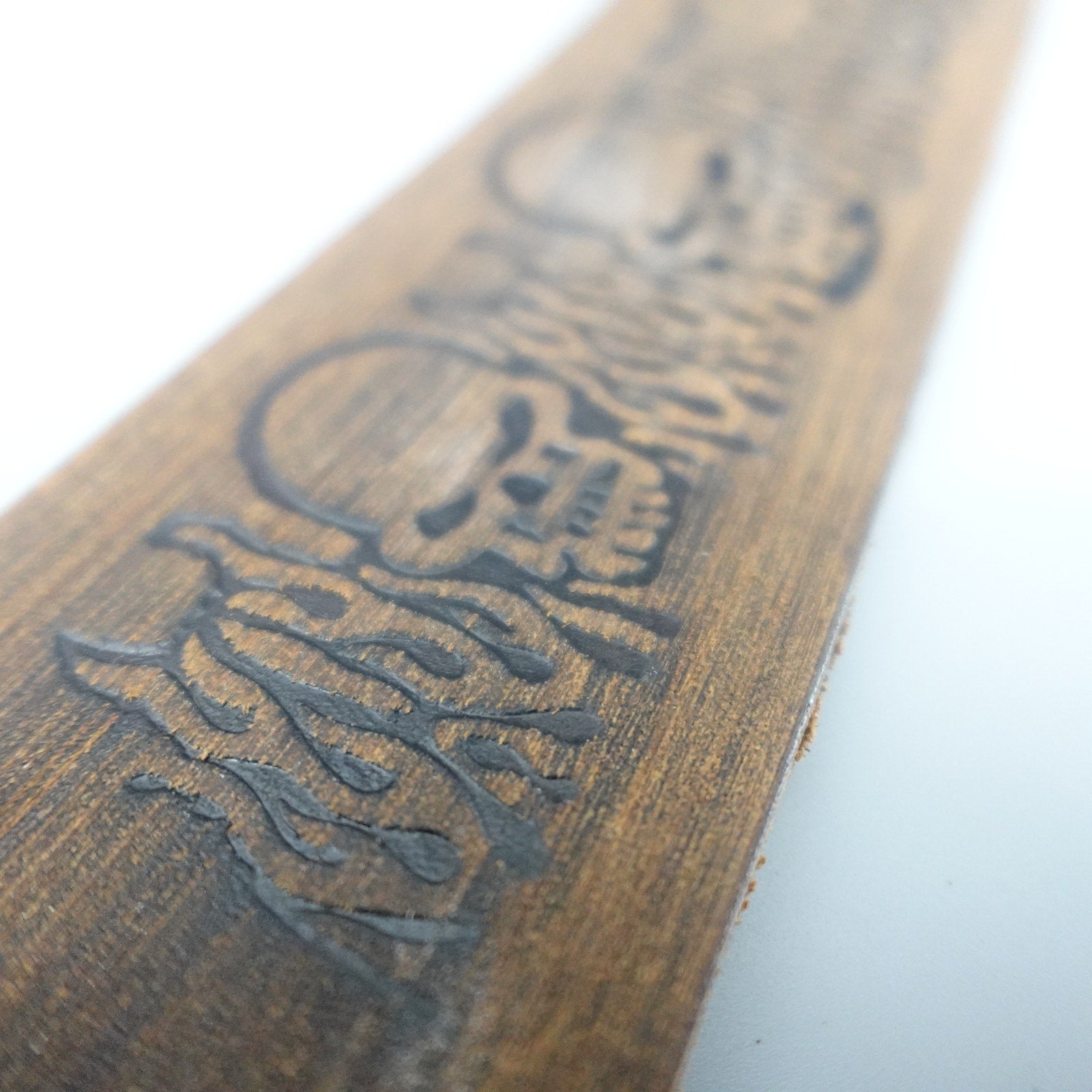 Brown Leather Bracelet w/ Flame & Skulls Embossed SL-24