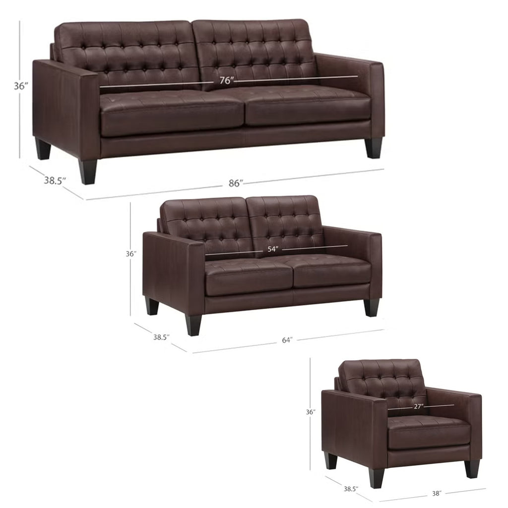 Carabella 3-piece Leather Set - Sofa, Loveseat, Chair