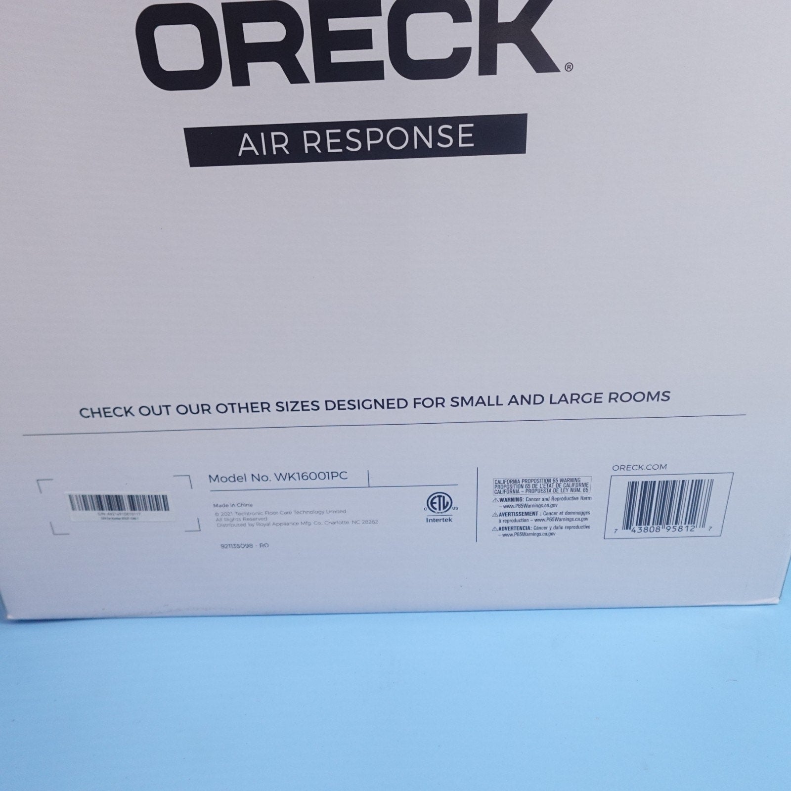 ORECK Air Response HEPA Air Purifier, Medium, WK16001