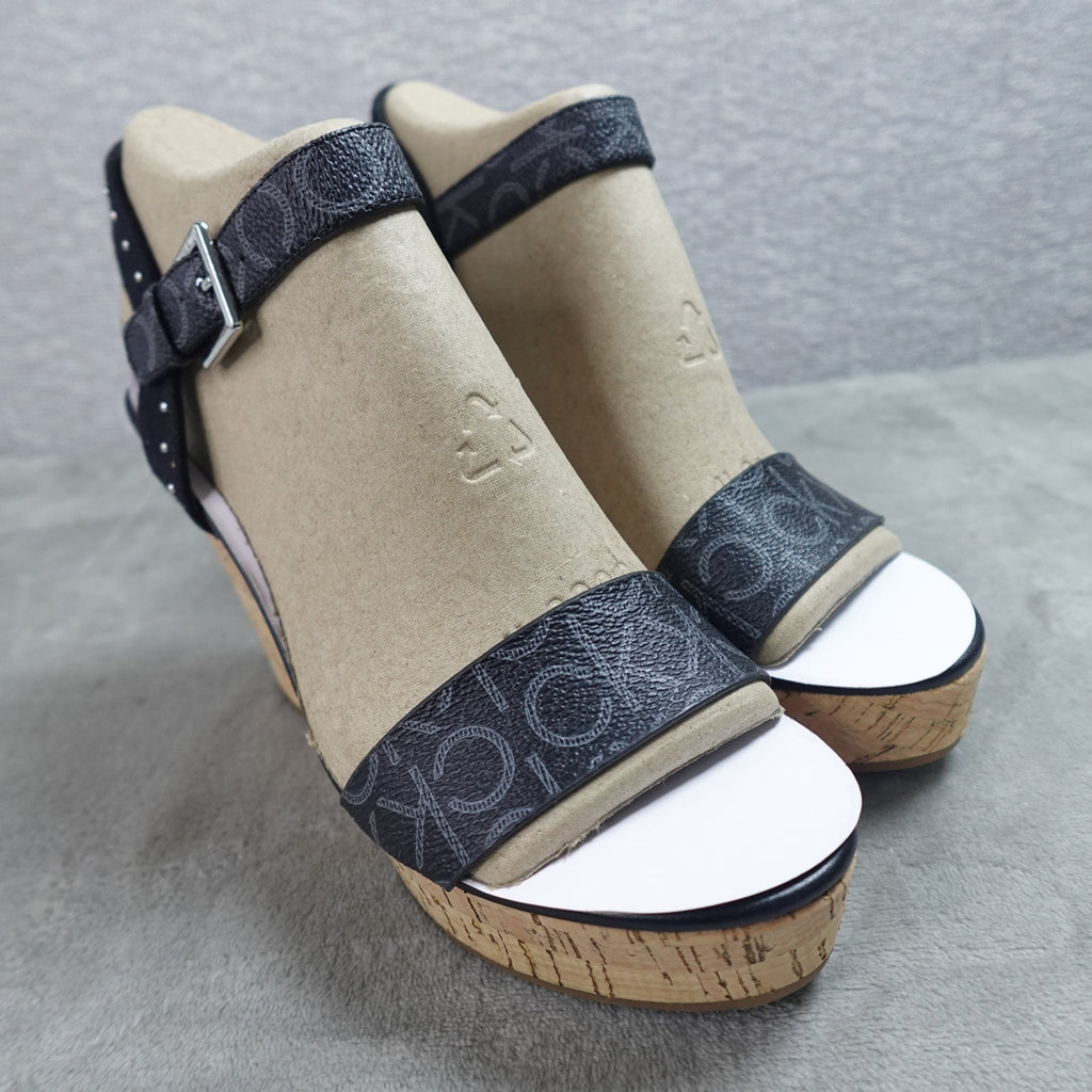 Calvin Klein Karmona Women's Wedge Sandals Black Logo Size 9M New