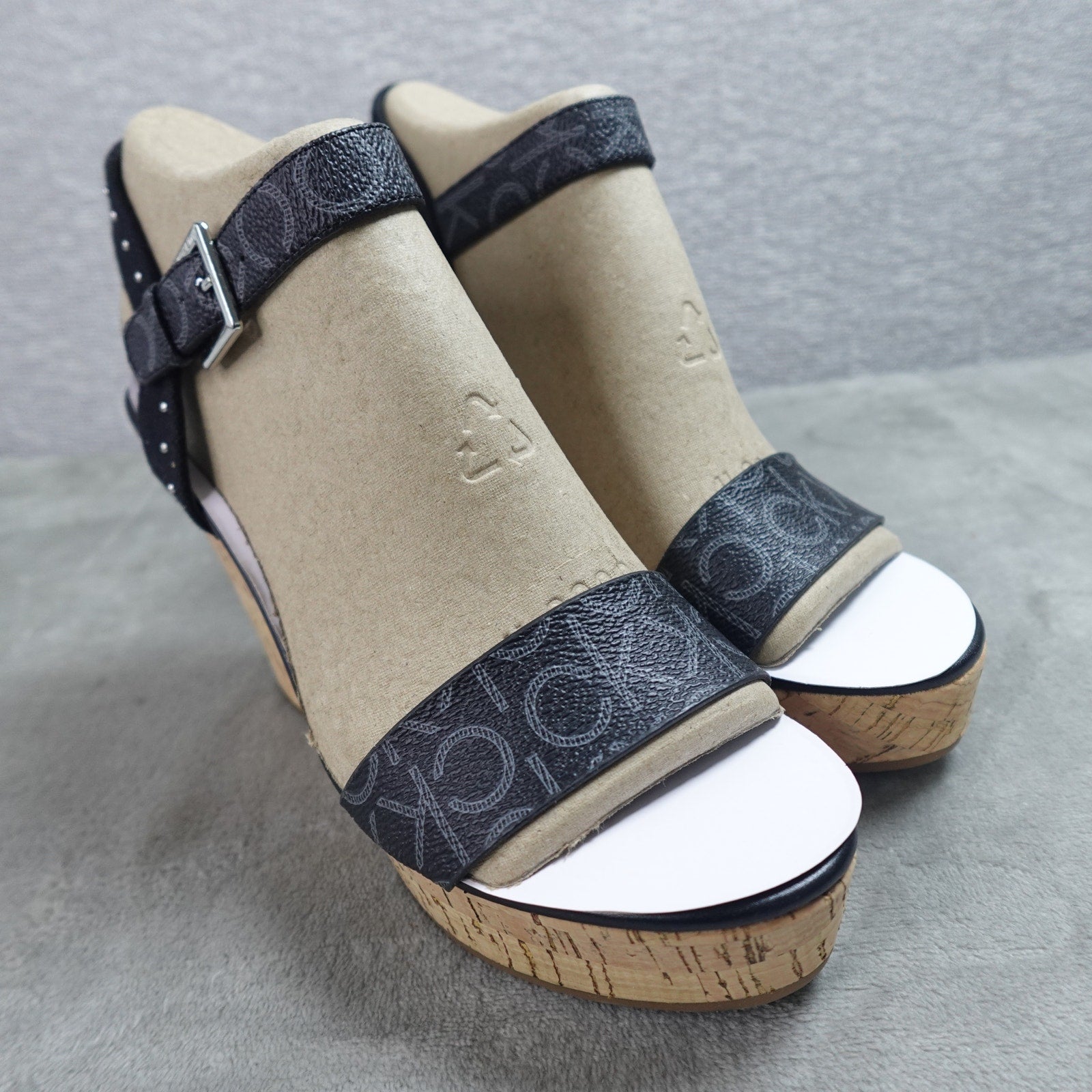 Calvin Klein Karmona Women's Wedge Sandals Black Logo Size 9M New