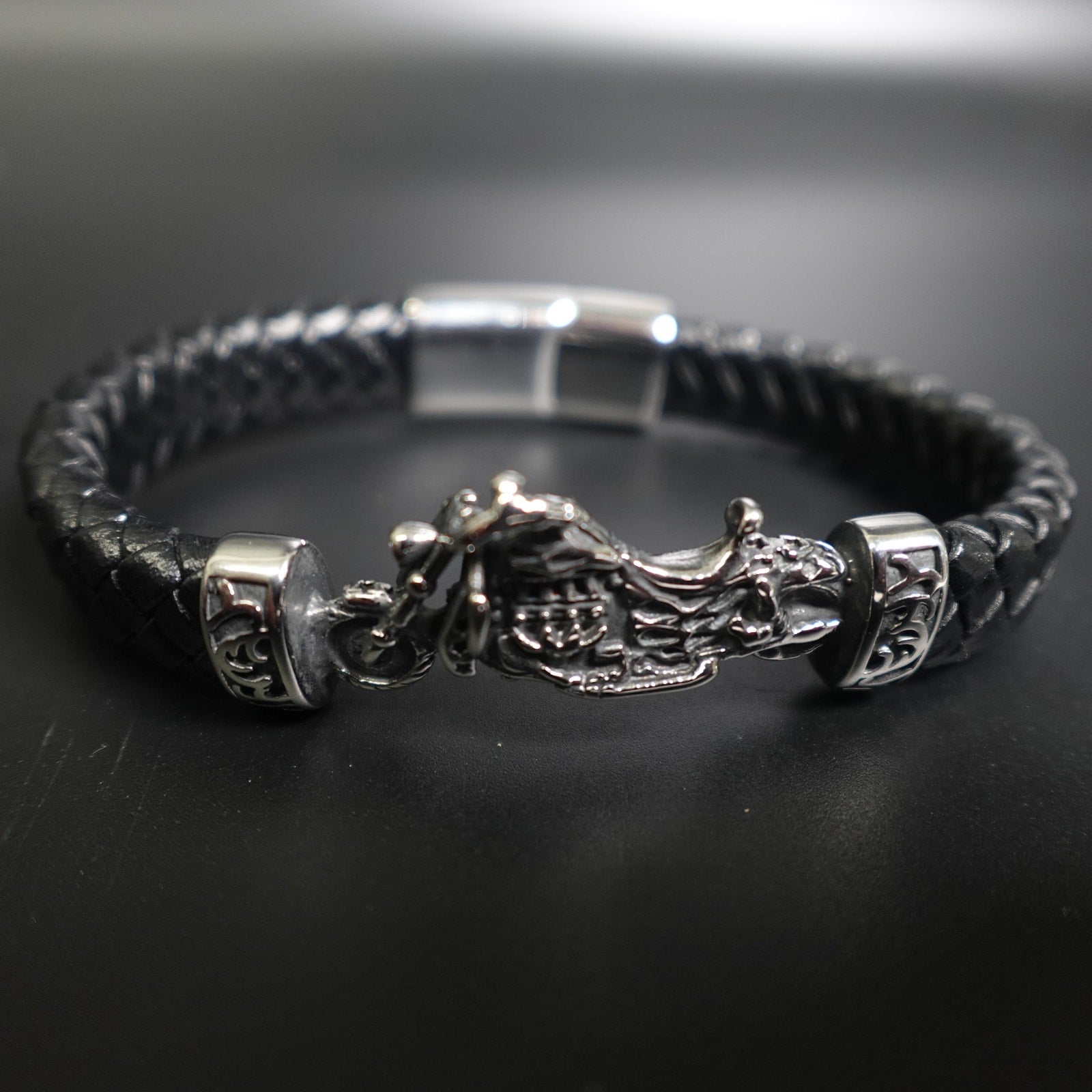 Stainless Steel Leather Bracelet W/ Bike SBR-787