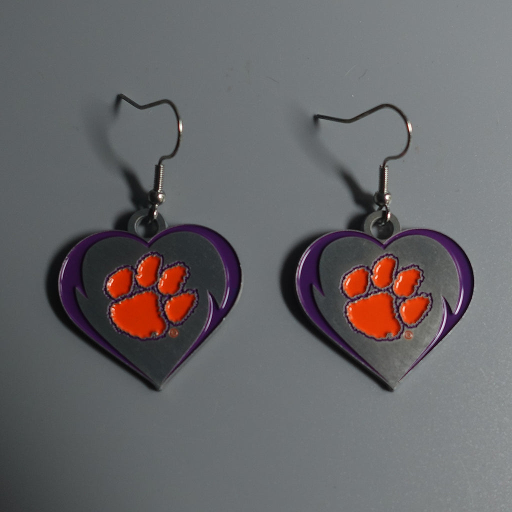 Officially Licensed Earrings- NCAA Clemson Team Heart