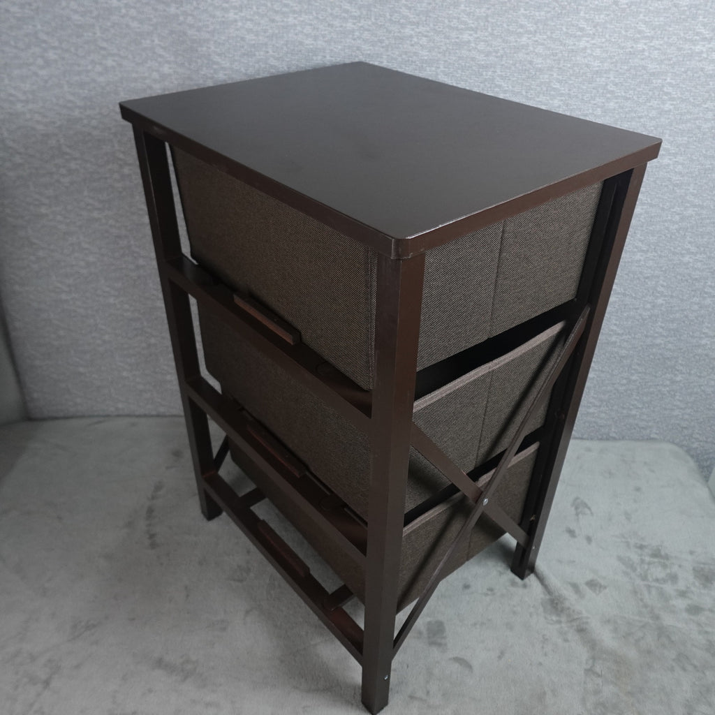 mDesign 3 Drawer Fabric Dresser Storage Unit Wood Top Brown Organizer Cabinet New