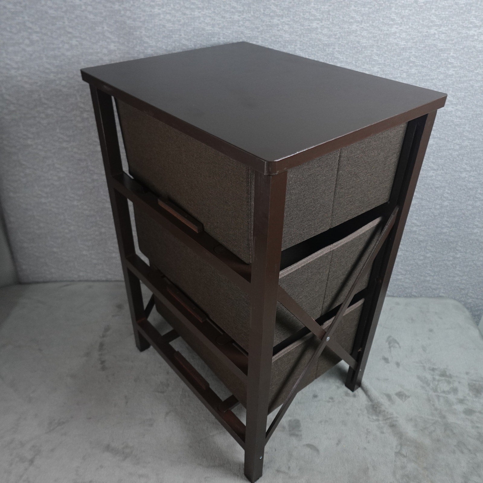mDesign 3 Drawer Fabric Dresser Storage Unit Wood Top Brown Organizer Cabinet New