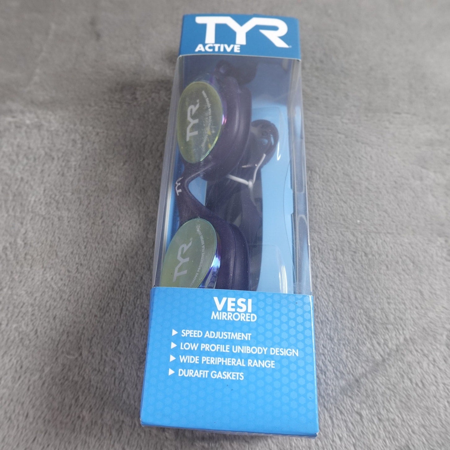 Lot of 4 TYR Vesi Mirrored Swim Goggles Gold Navy Adult Size NEW