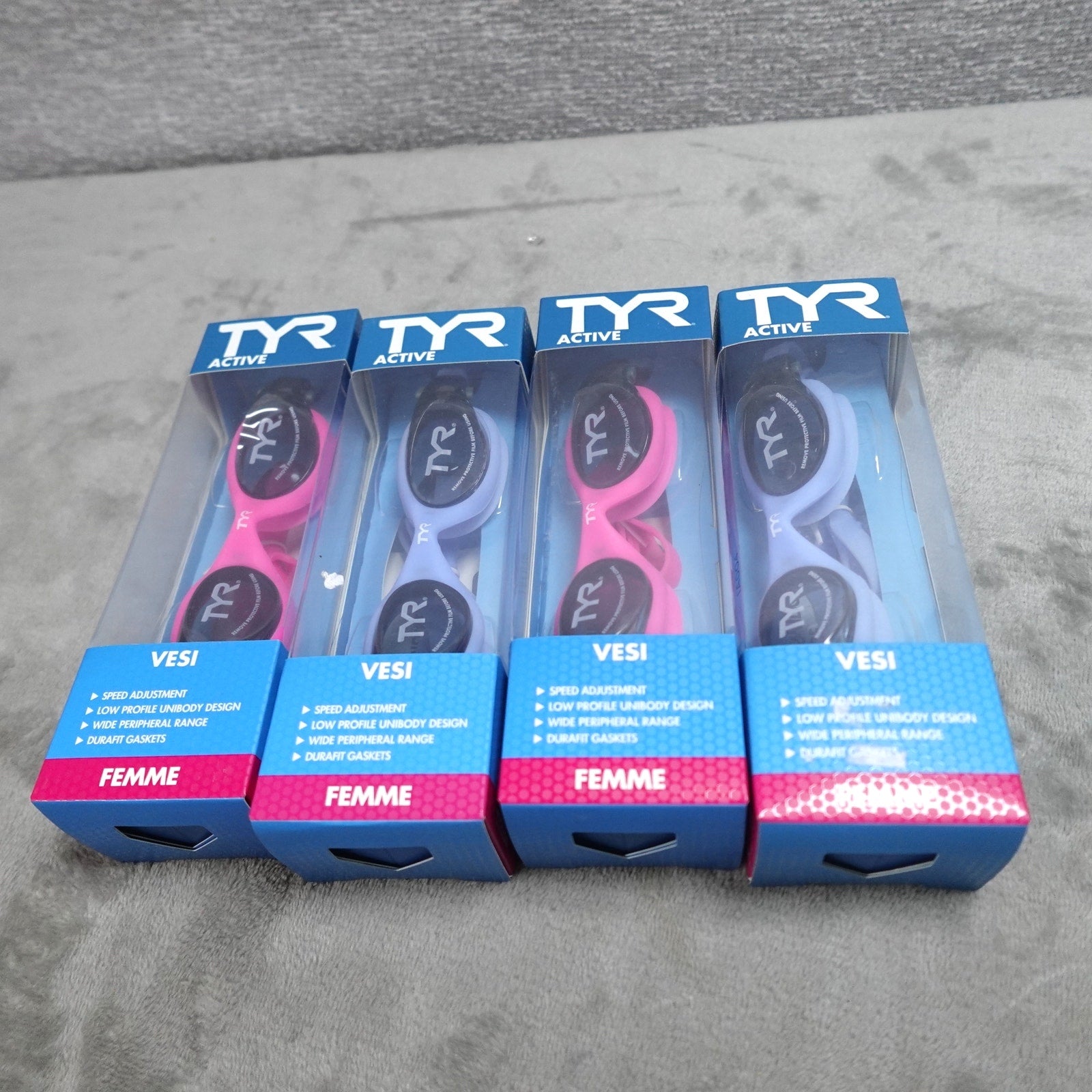 TYR Active Vesi Femme Adult Swimming Goggles Set of 4 Blue Pink New