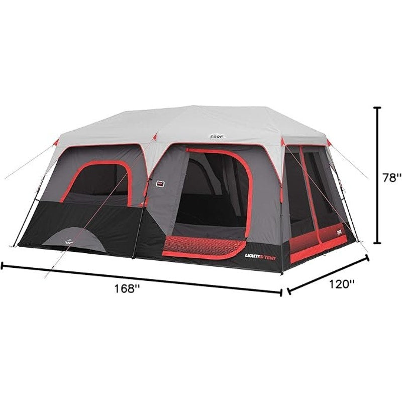 CORE Equipment 10 Person Lighted Instant Cabin Tent with Awning
