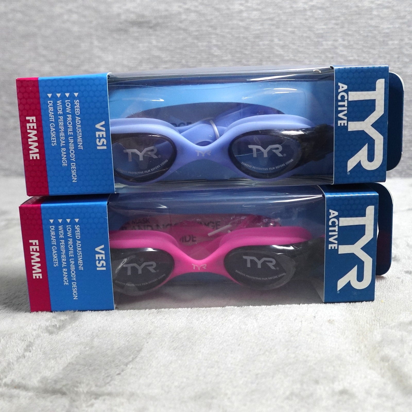 TYR Active Vesi Femme Adult Swimming Goggles Set of 2 Blue Pink New