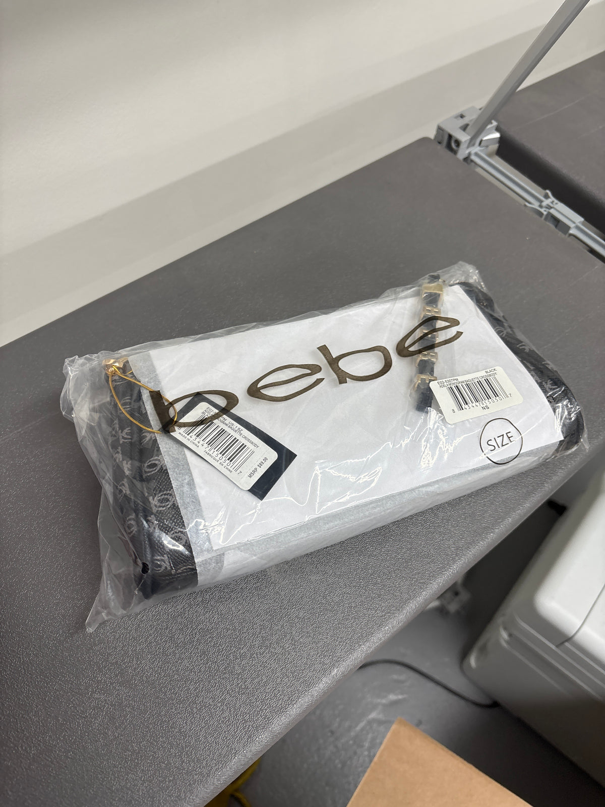 New Bebe Adela Monogram Baguette Crossbody Black E02-5307PM