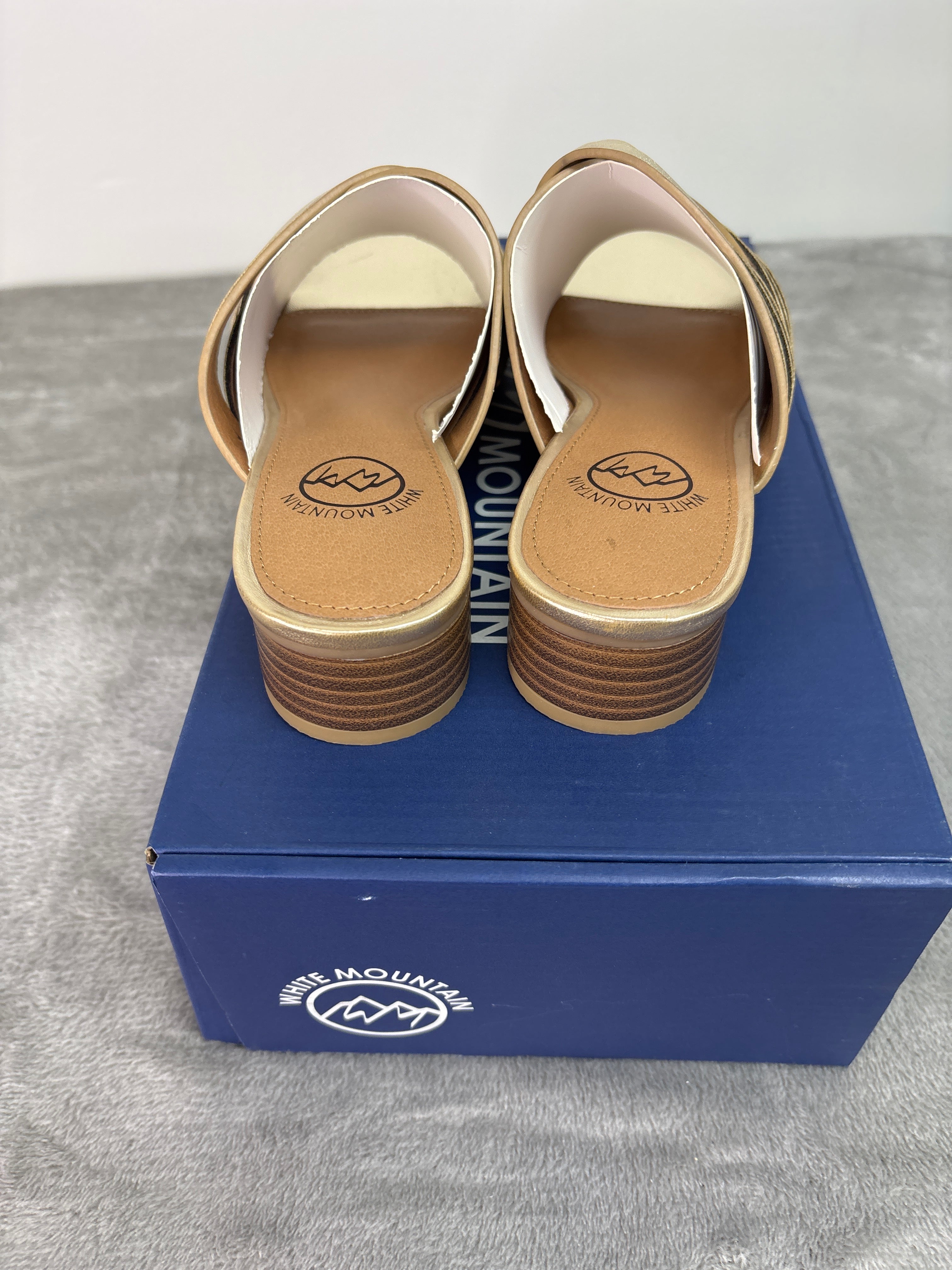 White mountain gold woven slide sandals