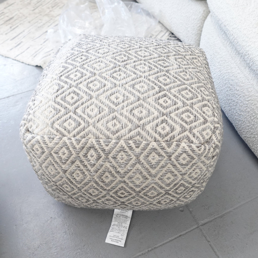 Anji Mountain Cherokee Slate Ottoman Pouf Woven 20" sq. x 16" Diamond Gray NEW
