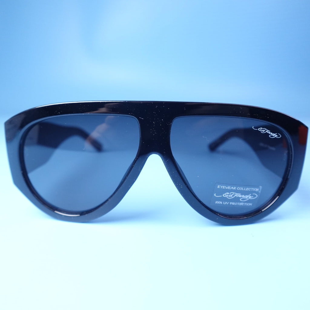 Ed Hardy Los Angeles Skull Sunglasses Black 100% UV Protection Oversized NEW