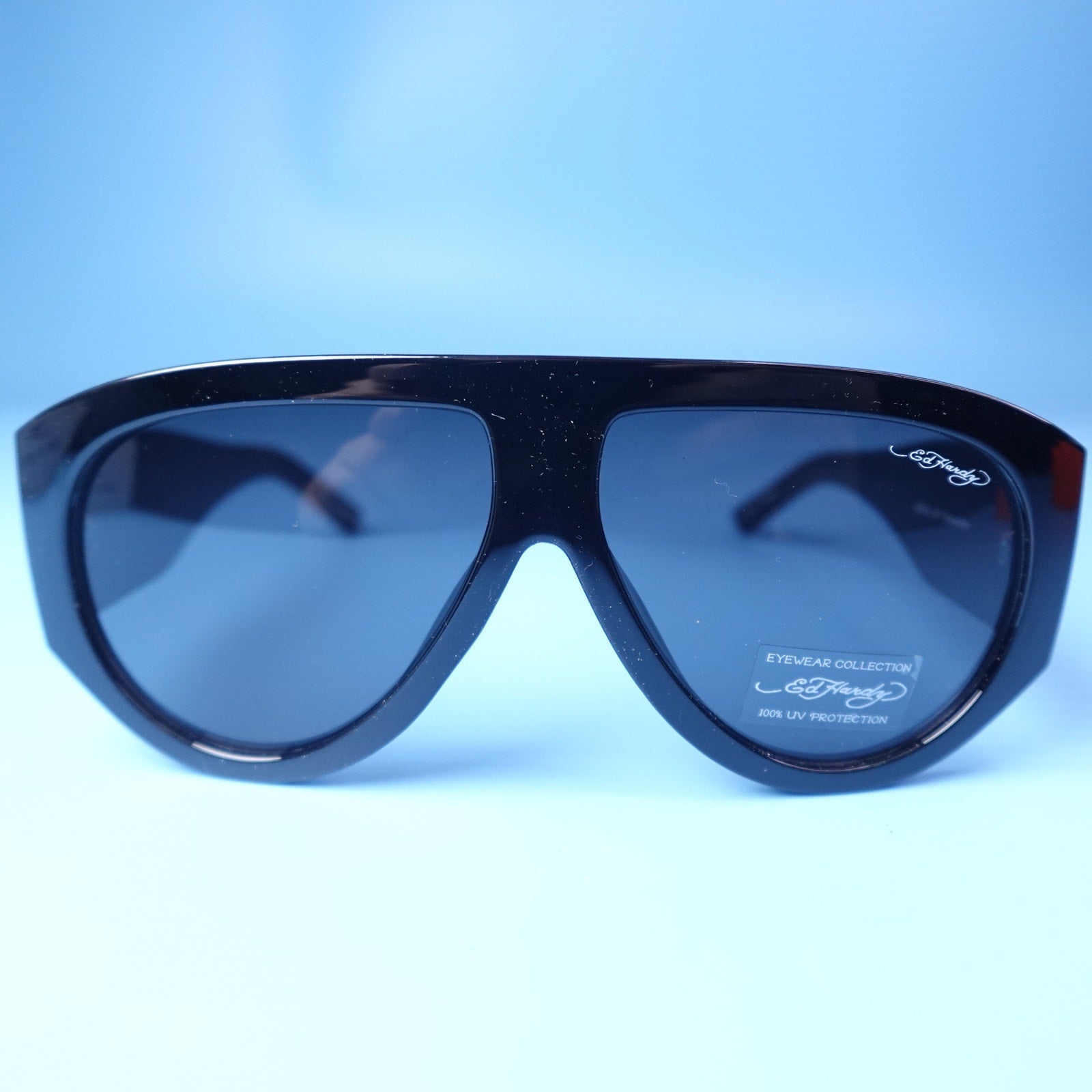 Ed Hardy Los Angeles Skull Sunglasses Black 100% UV Protection Oversized NEW