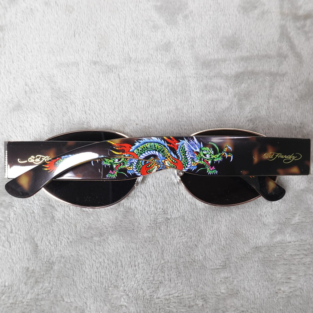 Ed Hardy Dragon House Annunciation Y2K Sunglasses Unisex Brown Tortoise VTG New