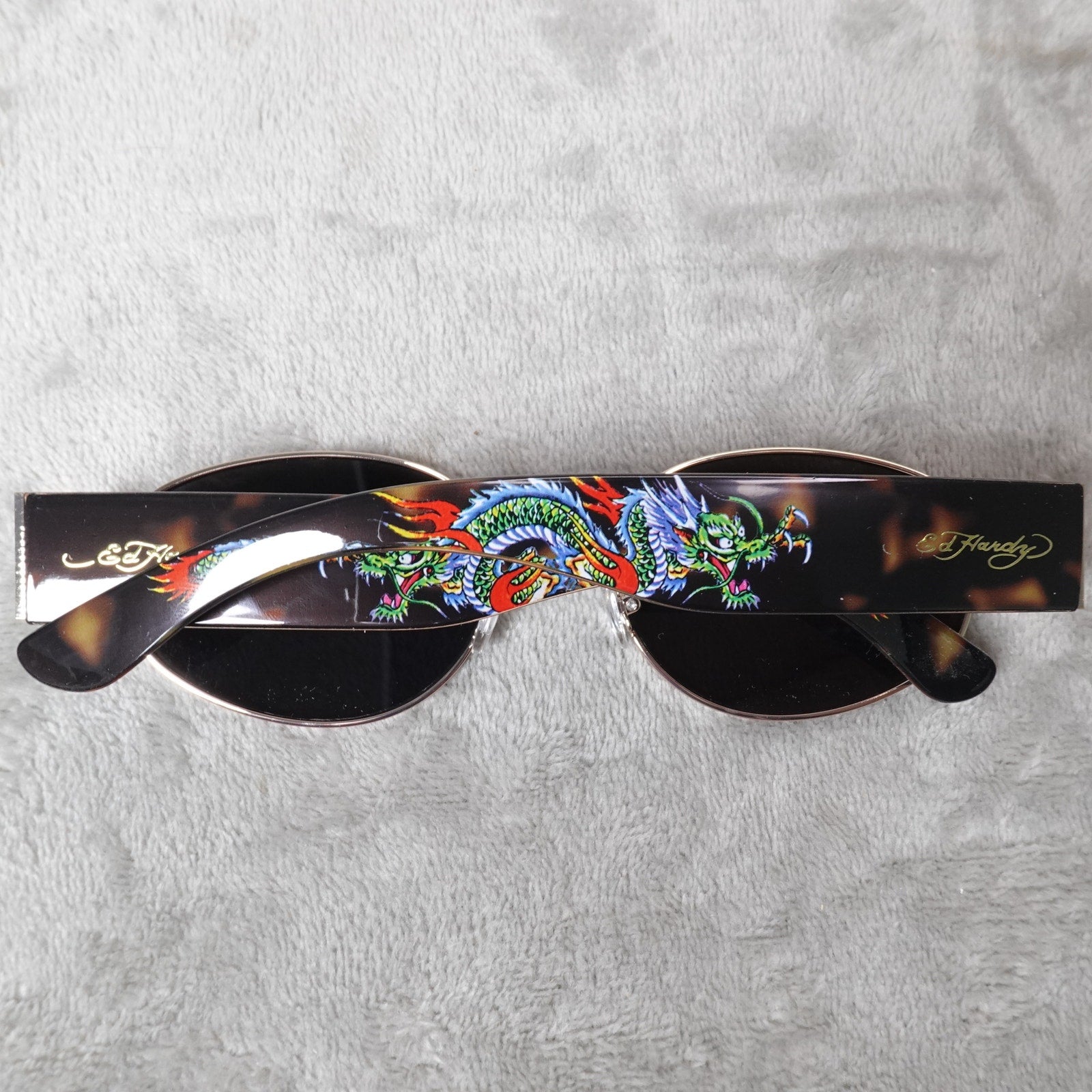 Ed Hardy Dragon House Annunciation Y2K Sunglasses Unisex Brown Tortoise VTG New