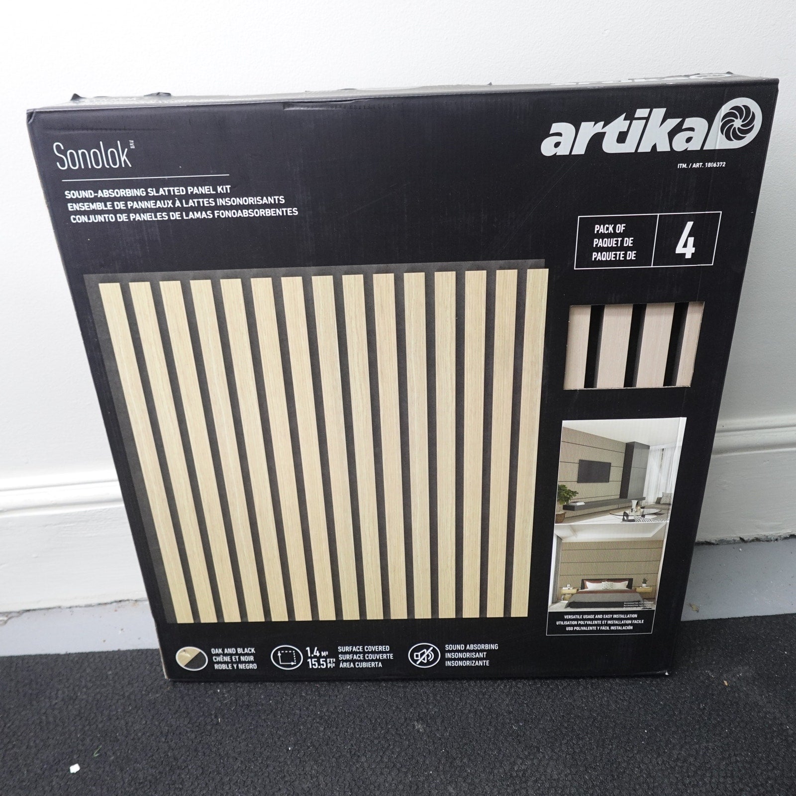 Artika Sonolok Acoustic Slat Wall Panels Oak & Black - 4 Pack NEW