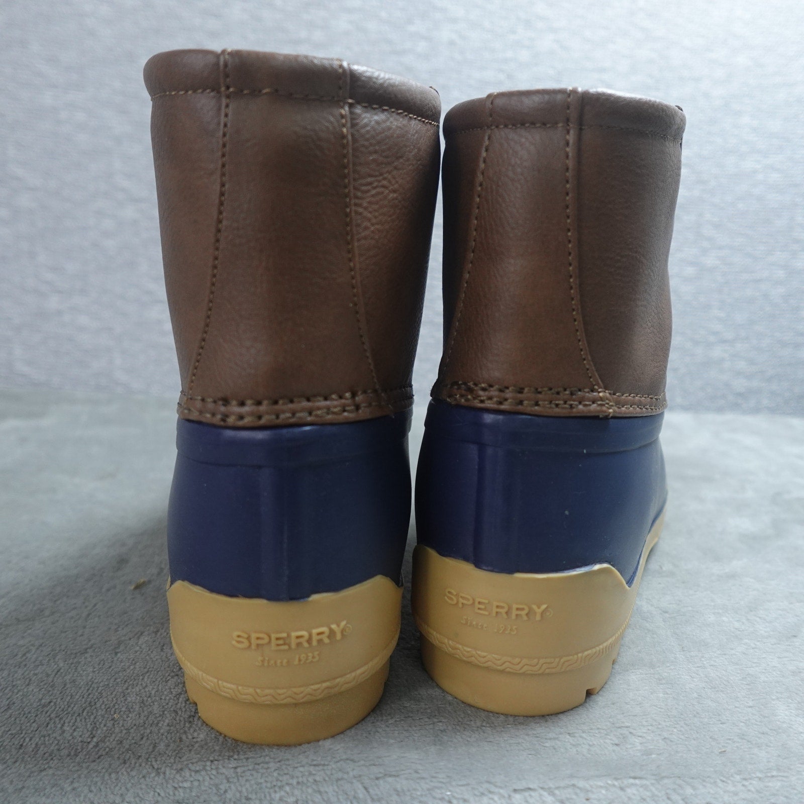 Sperry Port Duck Boot Boys Size 4M Tan Navy SCK263661 Waterproof Kids