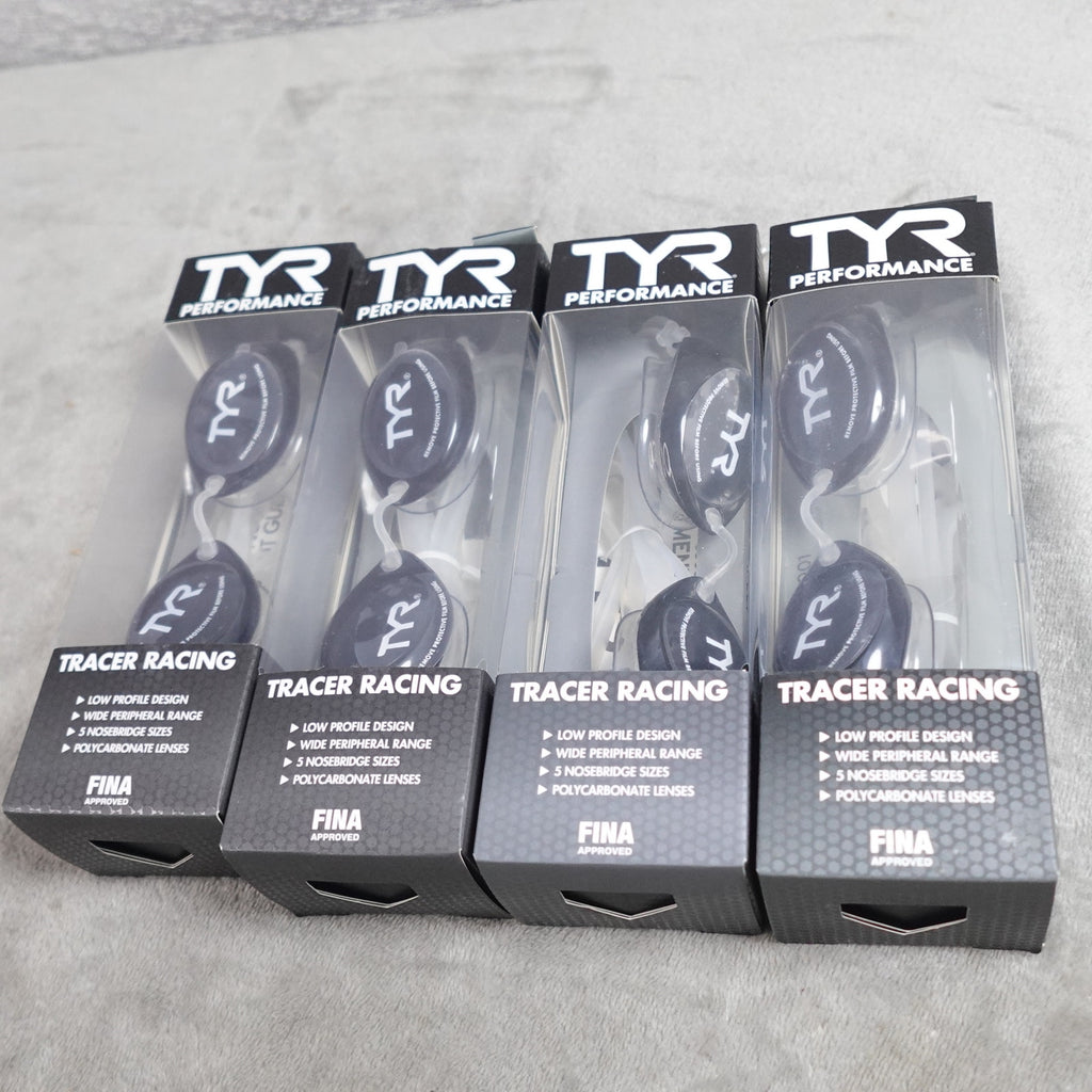 Lot of 4 TYR Tracer Racing Adult Swim Goggles Smoke New FINA Approved