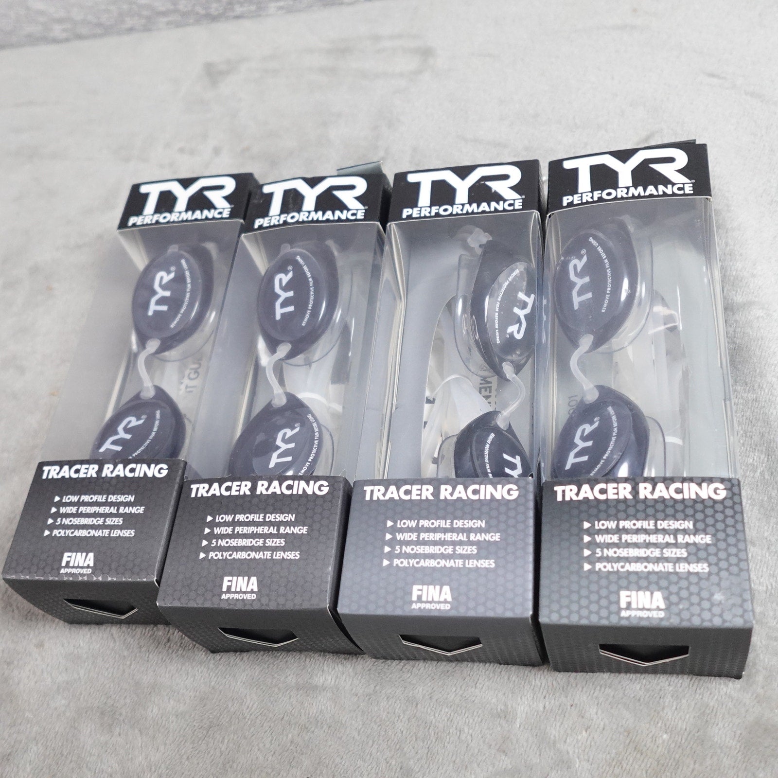Lot of 4 TYR Tracer Racing Adult Swim Goggles Smoke New FINA Approved