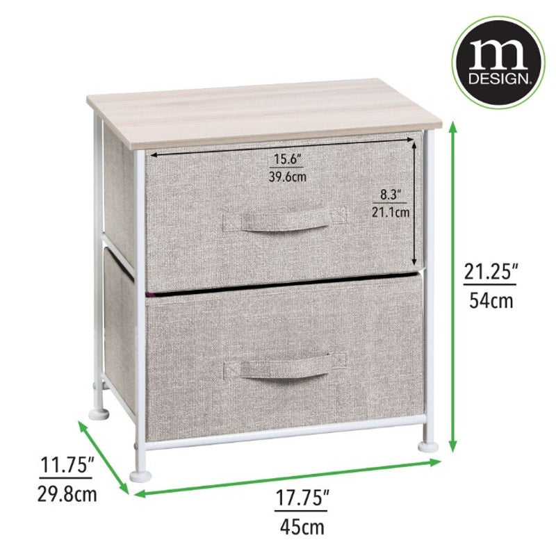 2 Drawer Fabric Dresser Storage Organizer Nightstand Wood Top mDesign NEW