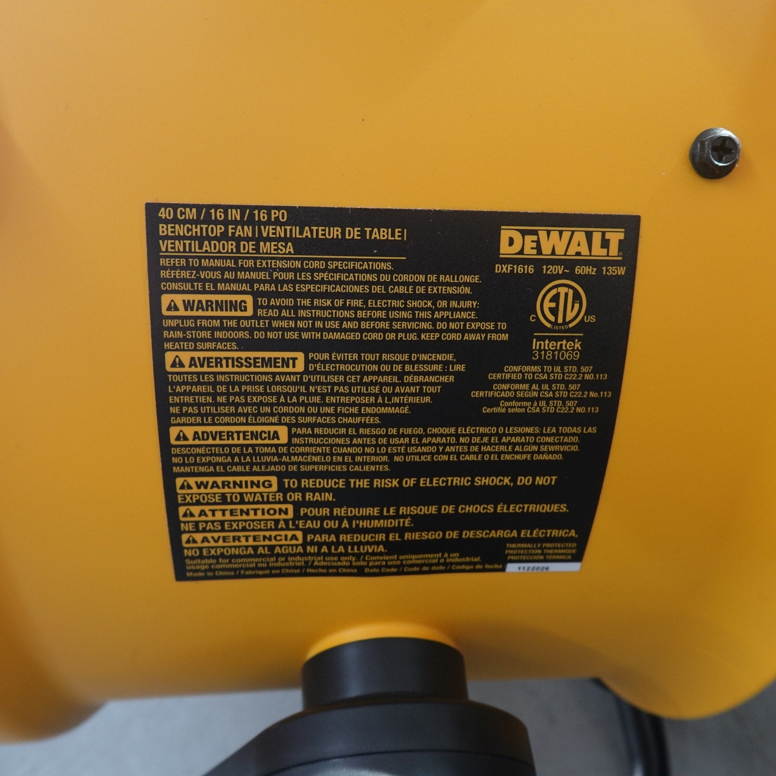 DeWalt 16" 3-Speed Benchtop and Hanging Drum Fan