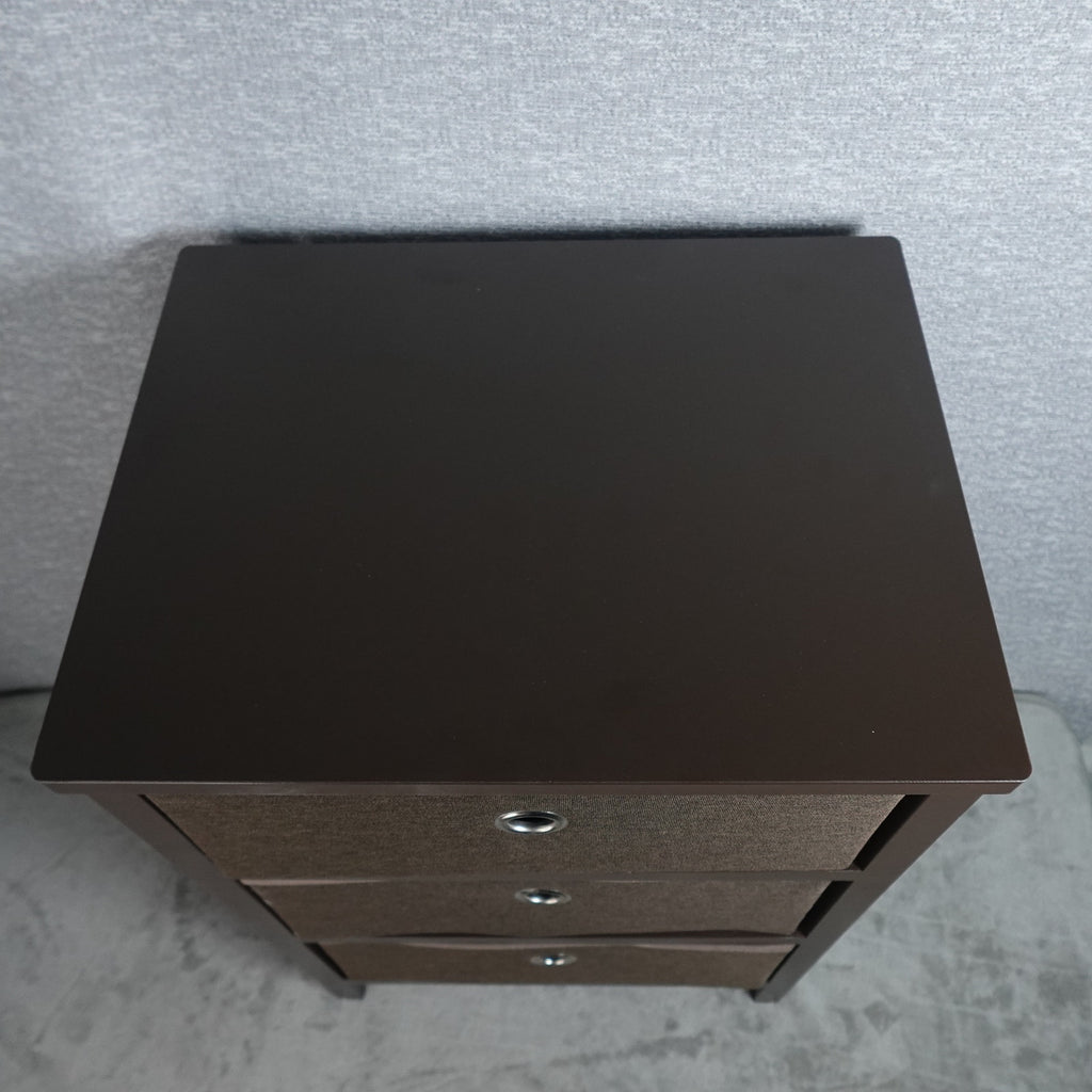 mDesign 3 Drawer Fabric Dresser Storage Unit Wood Top Brown Organizer Cabinet New