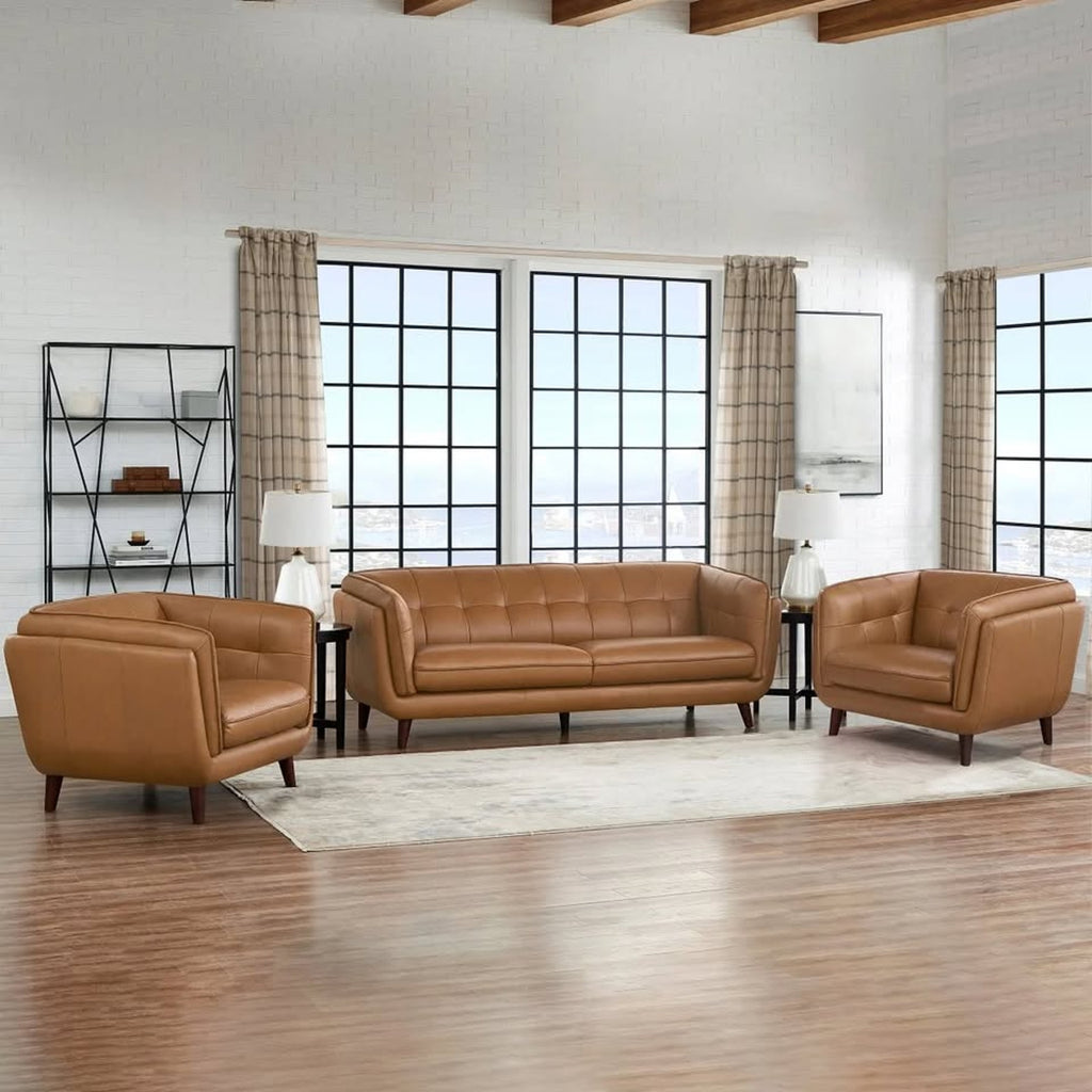 Used Prospera Home Barcelona Top-grain Leather Sofa and Two Chairs