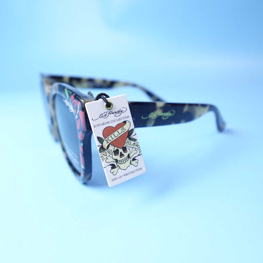 Ed Hardy Love Kills Slowly Collection Sunglasses Black & Tortoiseshell w/ Roses