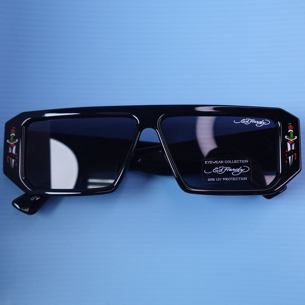 Ed Hardy El Tigre BK Sunglasses Black Rectangular UV Protection