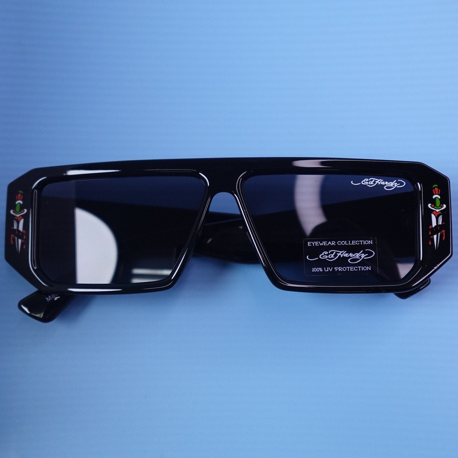 Ed Hardy El Tigre BK Sunglasses Black Rectangular UV Protection
