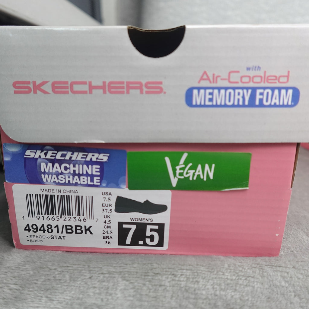 Skechers Seager Stat Women's Size 7.5 Slip On Walking Shoes Black 49481 BBK New