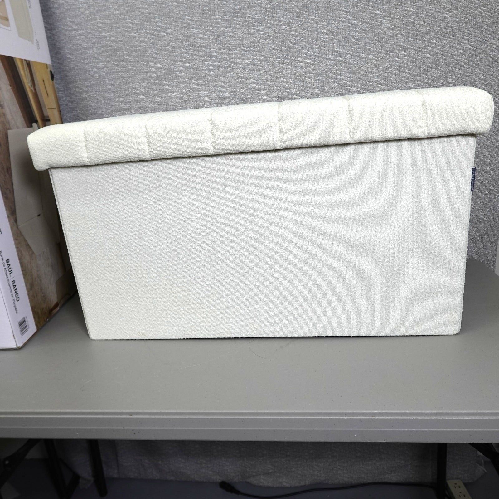 Seville Classics Boucle Foldable Trunk Ottoman - White