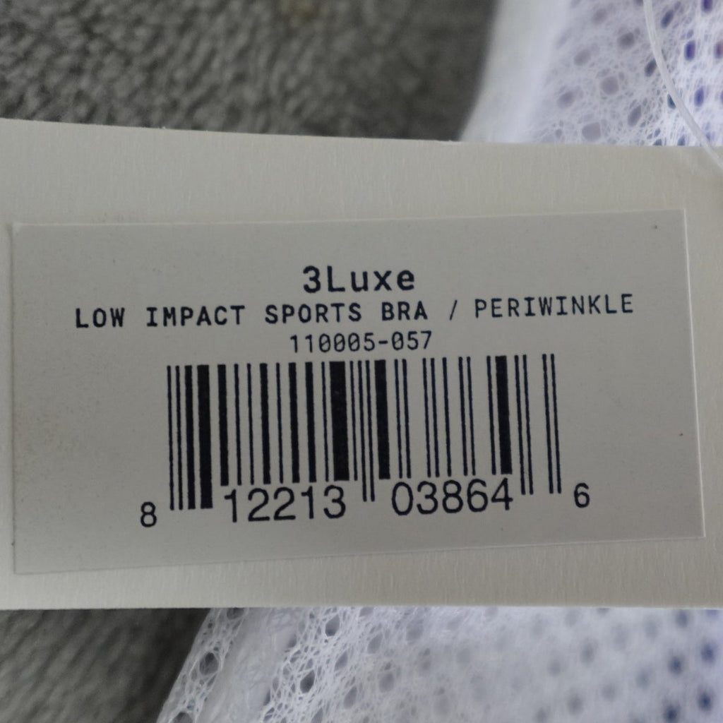 NWT SHEFIT 3Luxe Adjustable Sports Bra, Zip Front Low Impact Wirefree Periwinkle