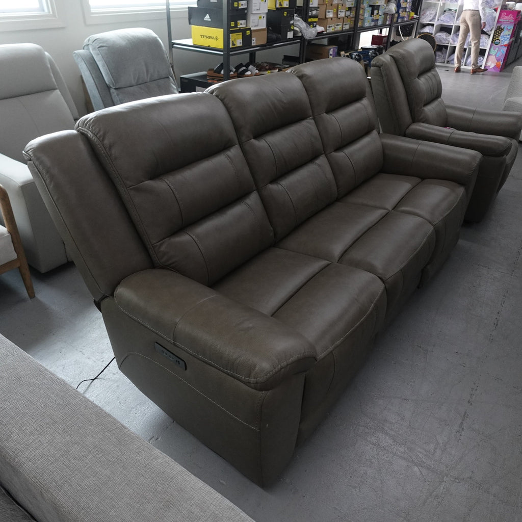 Mason Leather Power Reclining Sofa with Power Headrests - Taupe