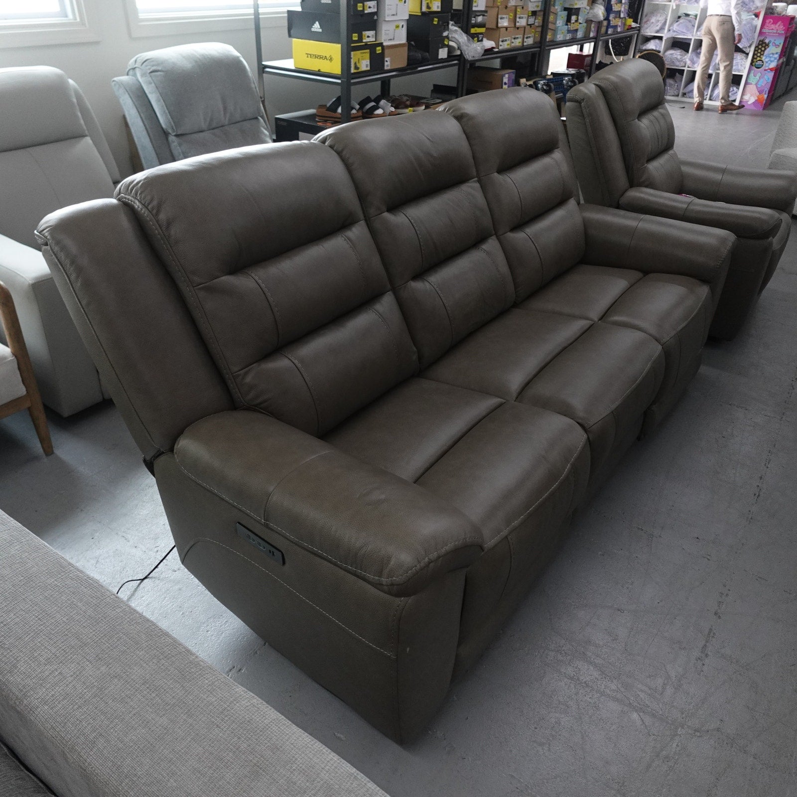 Mason Leather Power Reclining Sofa with Power Headrests - Taupe