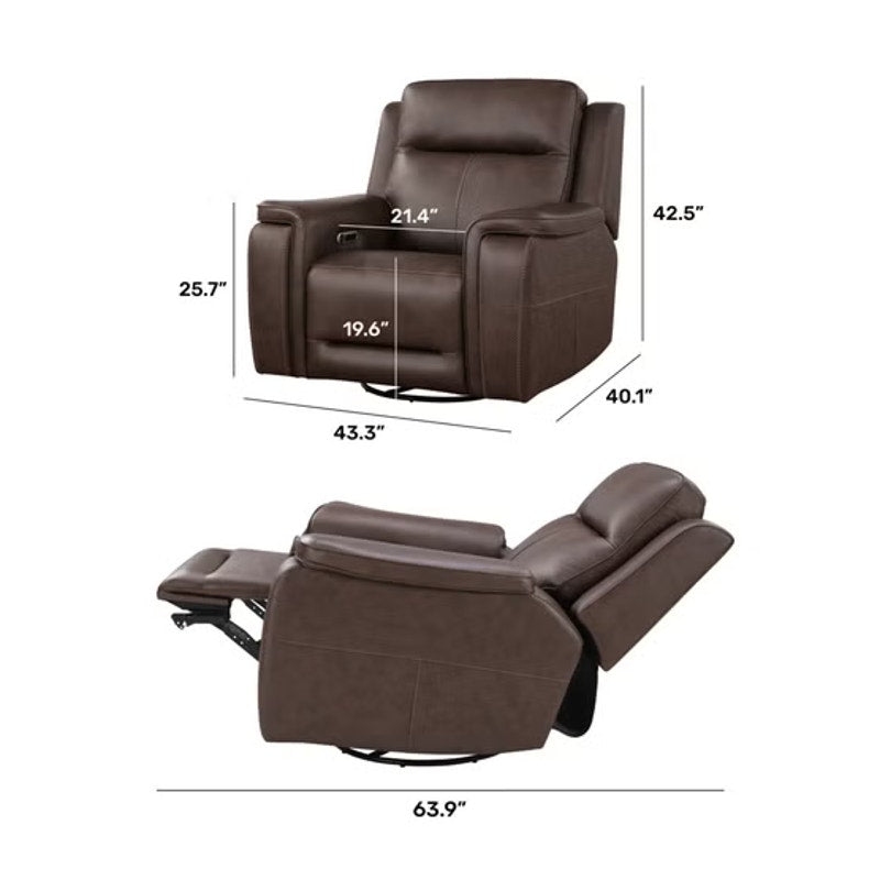 Flexsteel Griffin Italian Leather Power Recliner with Power Headrest and Lumbar