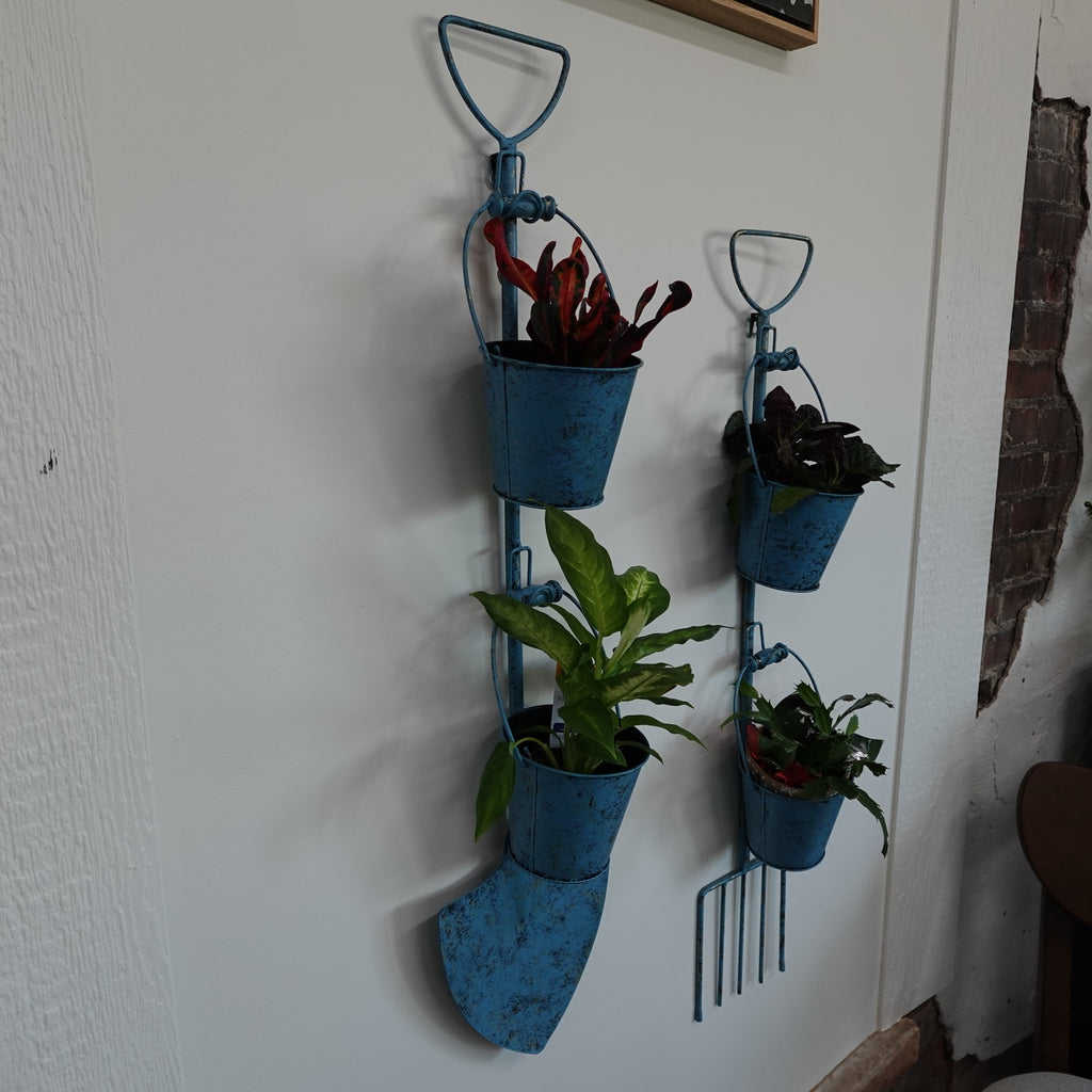 Plow & Hearth Set of 2 Garden Tool Wall/Yard Art with Bucket Planters