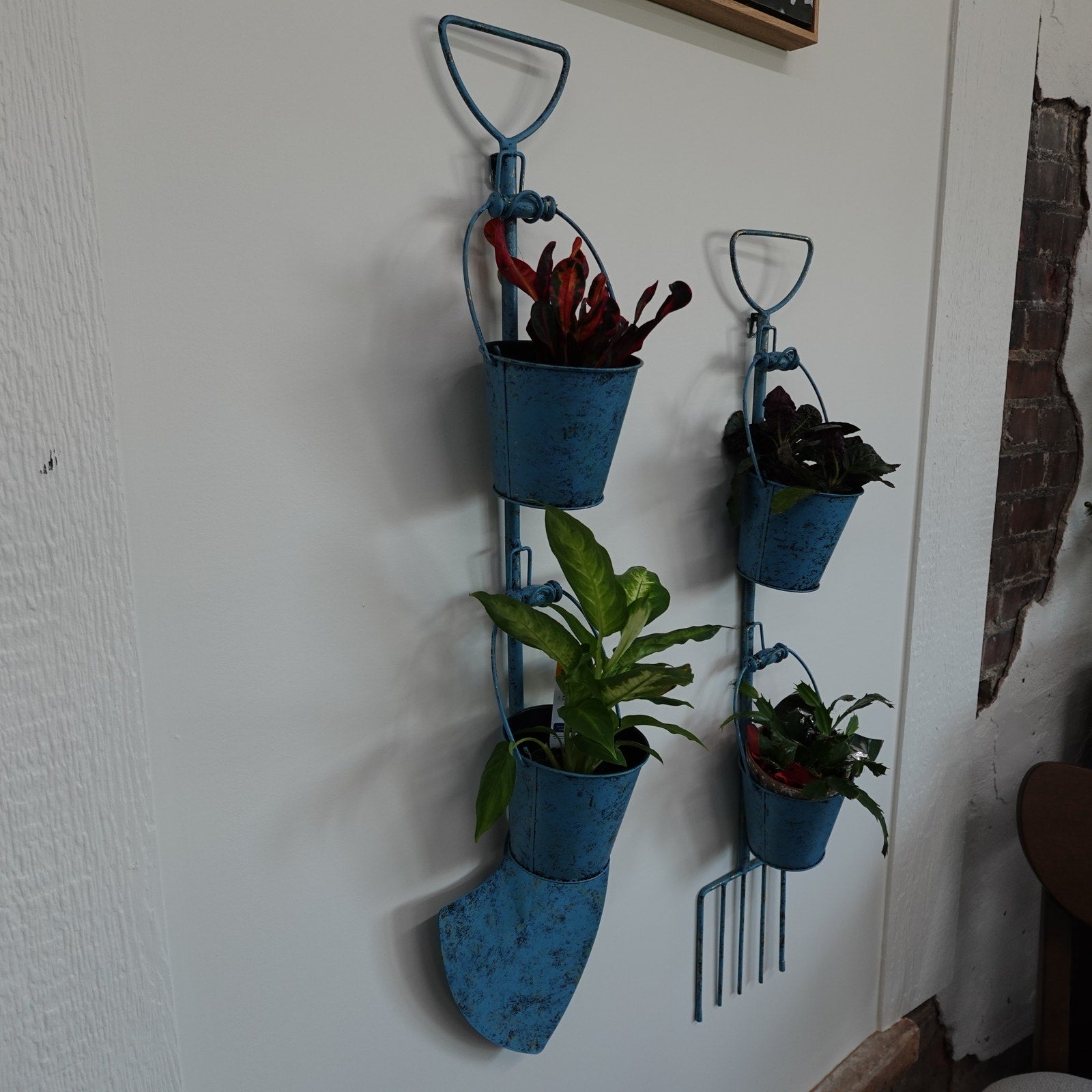 Plow & Hearth Set of 2 Garden Tool Wall/Yard Art with Bucket Planters