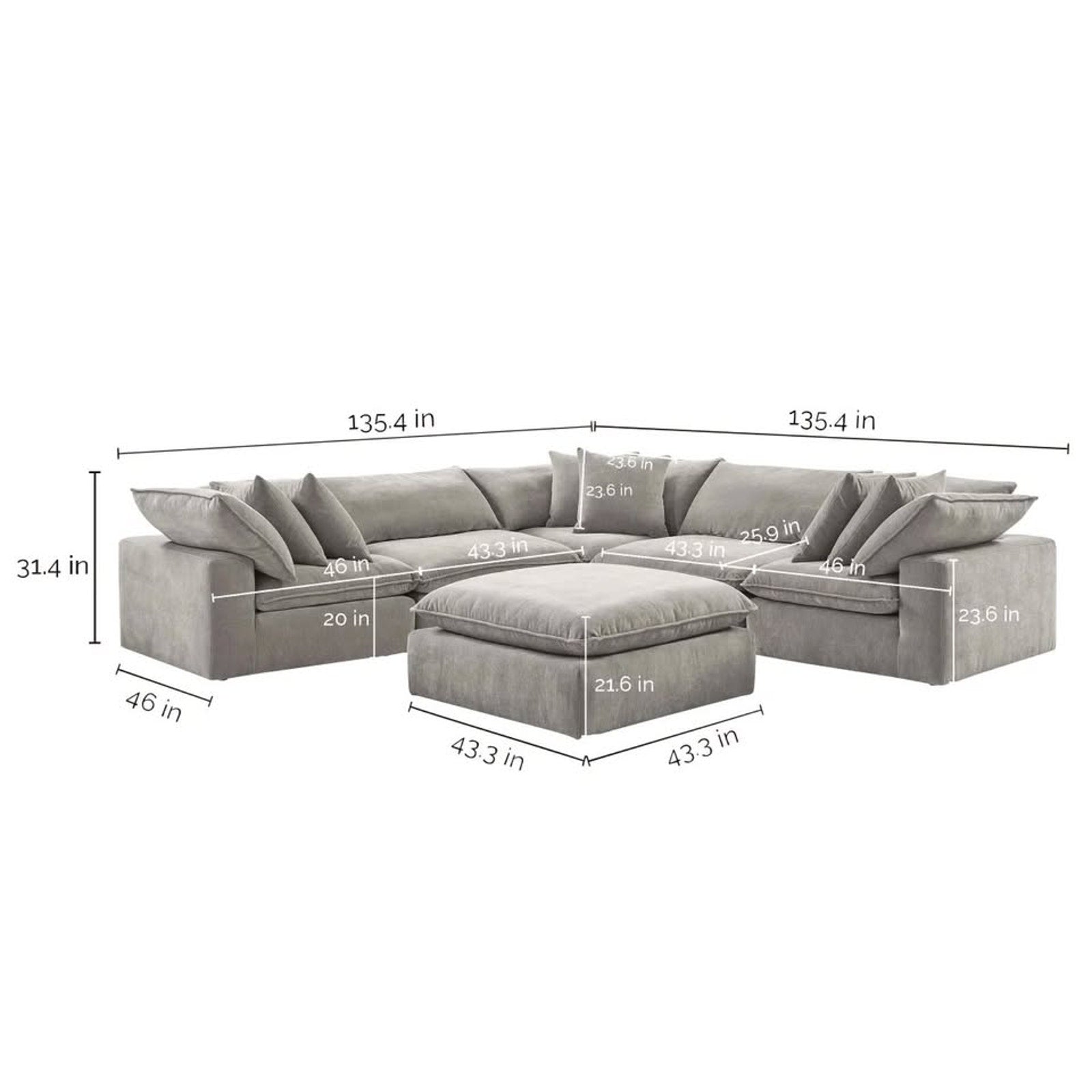 Sereen 6-piece Fabric Modular Sectional, Taupe