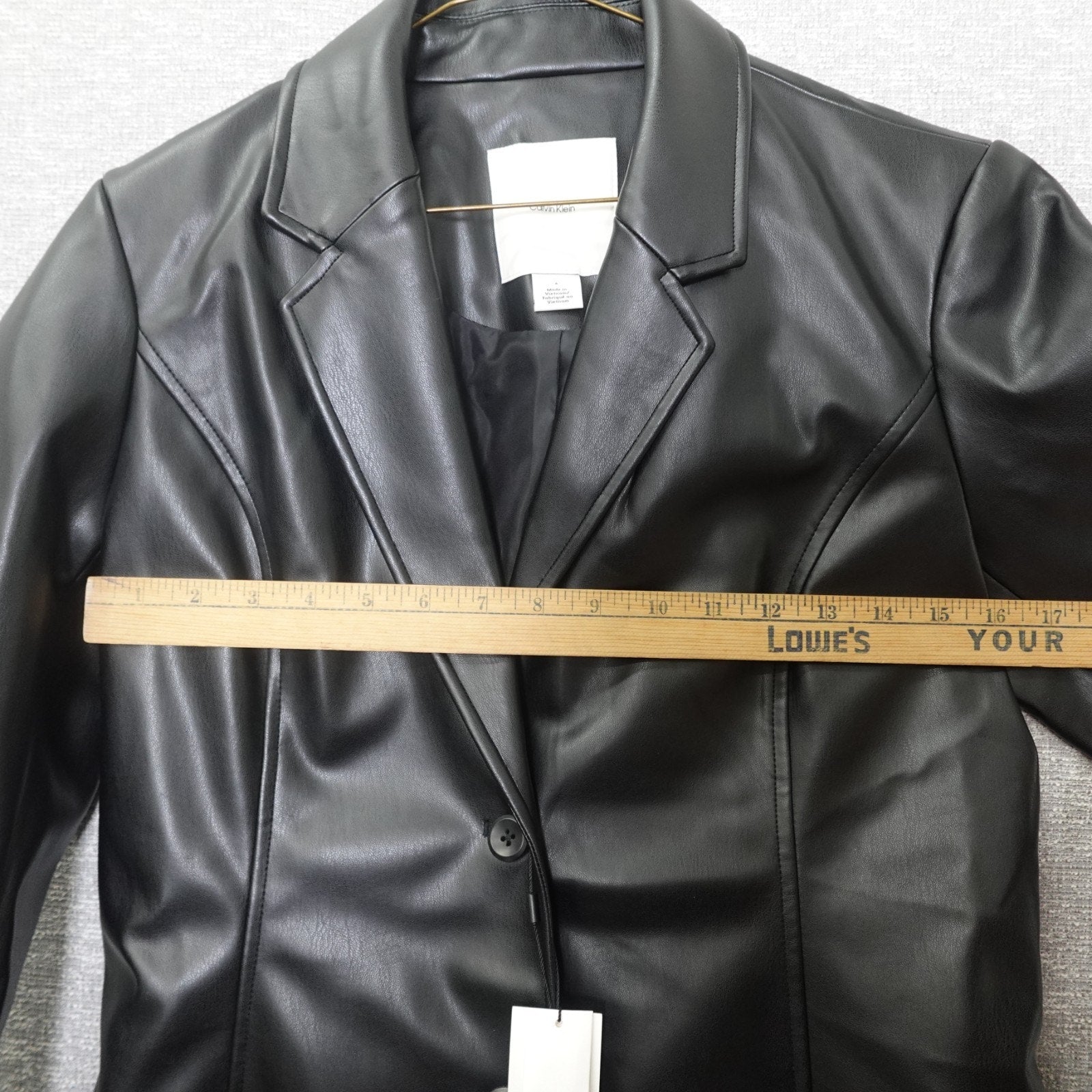 Calvin Kiein Women's Faux Leather Slim Fit Blazer Size 4- Black Beauty