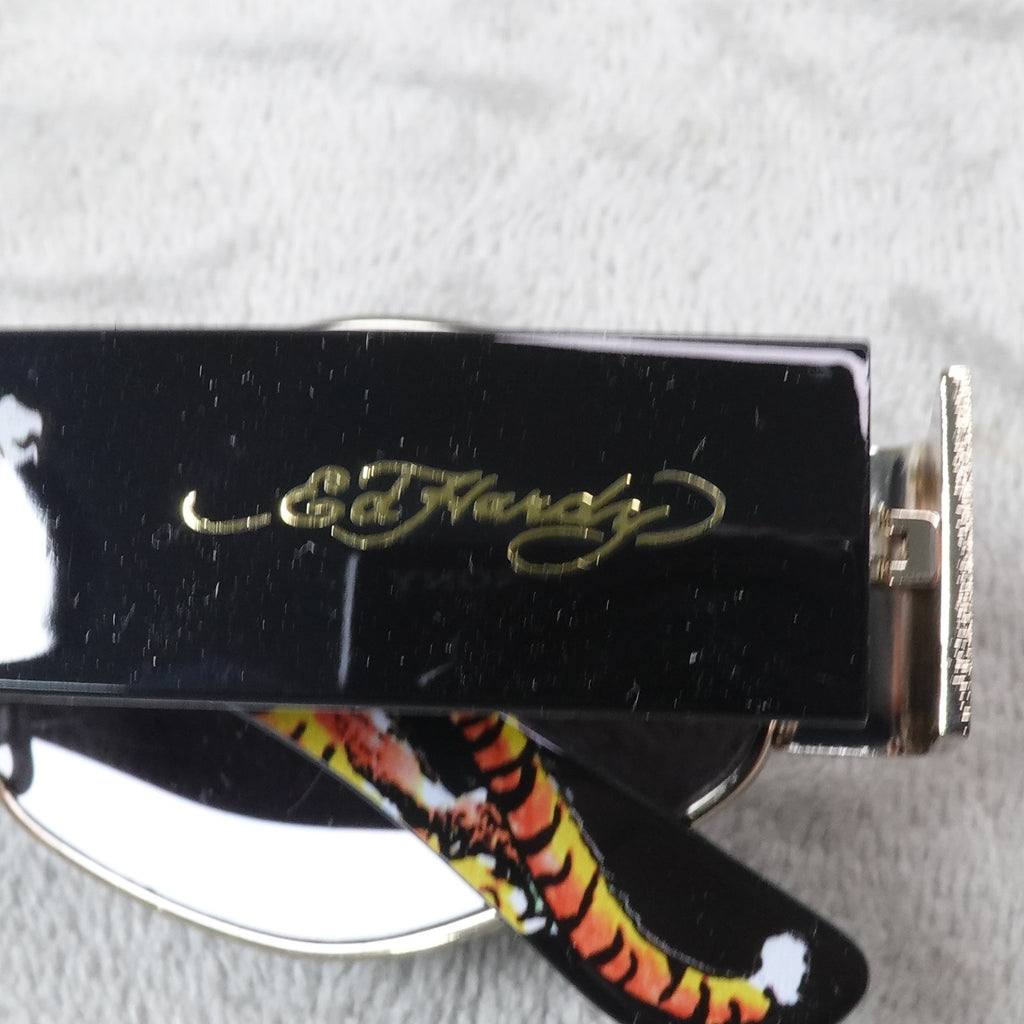 Ed Hardy Tiger Tattoo Narrow Hexagon Sunglasses Streetwear Y2K UV400 NEW
