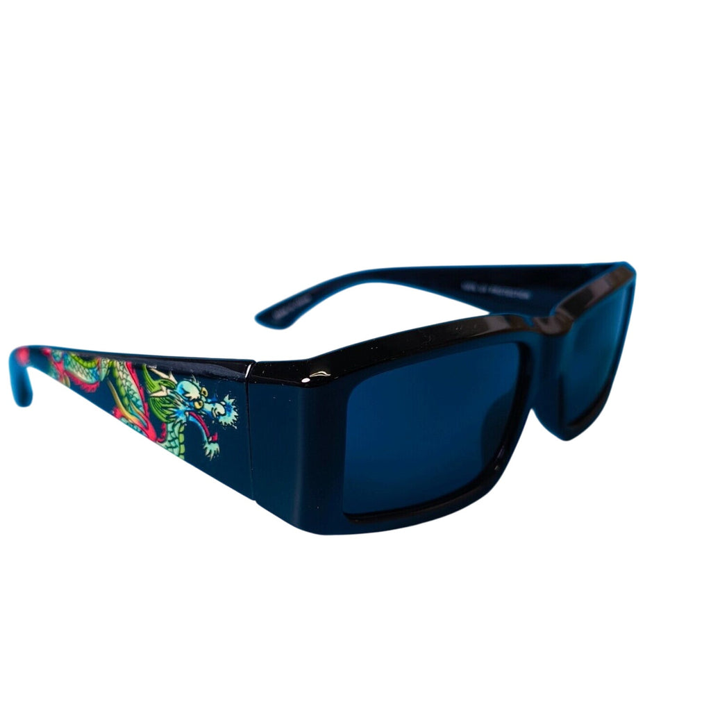 Ed Hardy Sunglasses UV 100% Protective Black w/ Dragon Hokusai