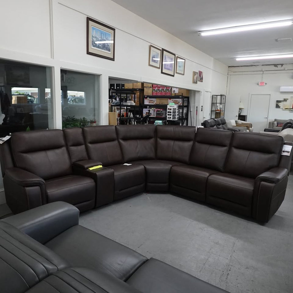 Flexsteel Griffin Italian Leather Zero Gravity Reclining Sectional with Power Headrests