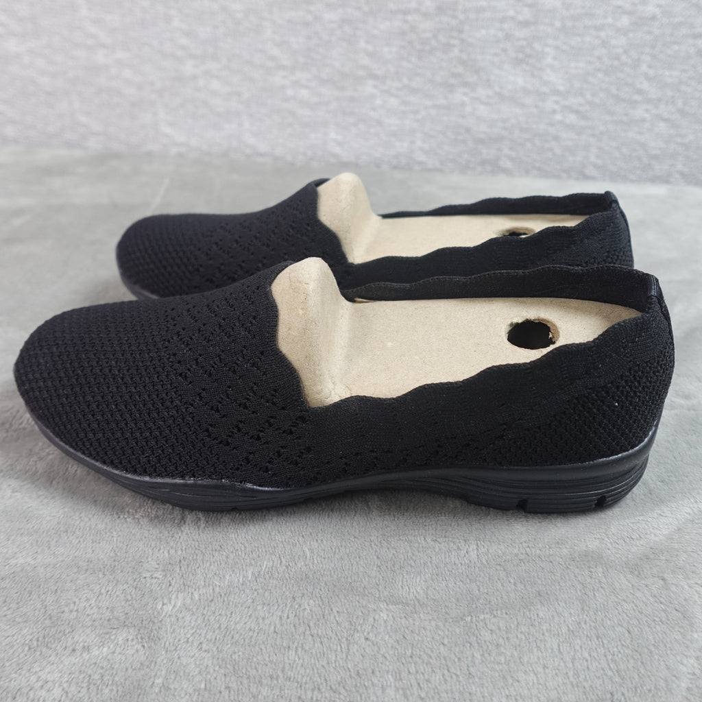 Skechers Seager Stat Women's Size 7.5 Slip On Walking Shoes Black 49481 BBK New